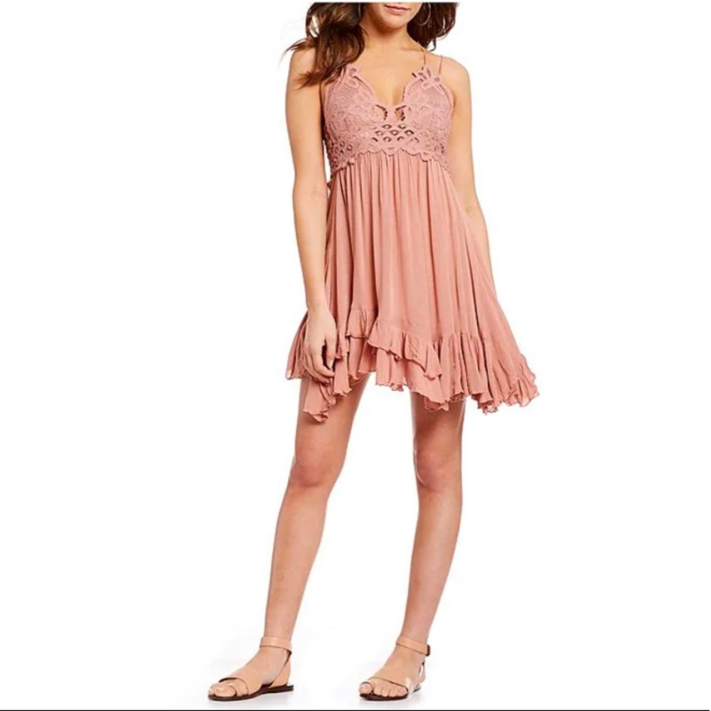 Free People Adella Slip Dress Mini Lace Ruffle Spaghetti Straps Sleeveless Flowy - Picture 3 of 11